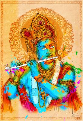 Lord Krishna Inkquisitive painting