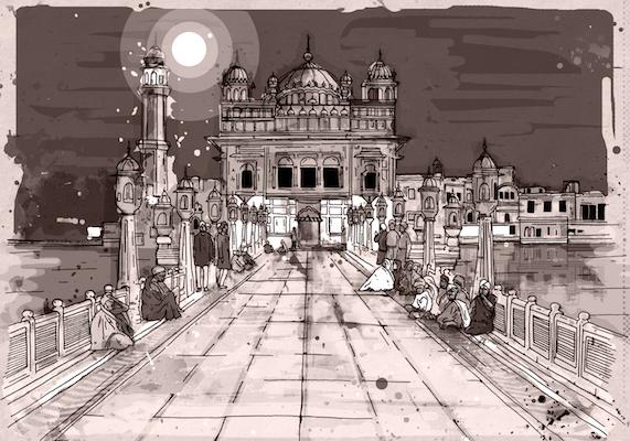 Pink delight Golden Temple Inkquisitive painting