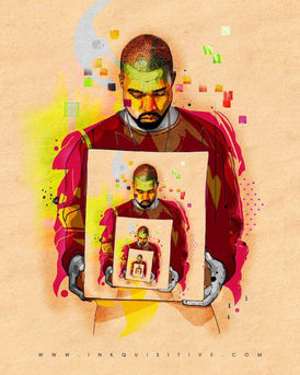 Kanye holding an illustration of Kanye holding an illustration of Kanye Inkquisitive painting