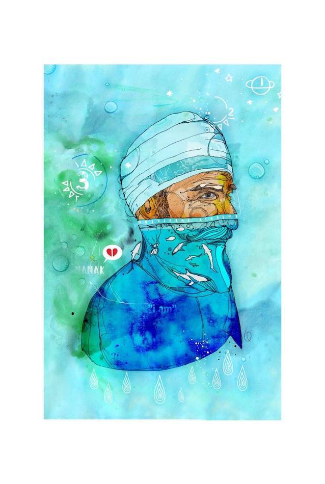 Nanak and the sea creatures Inkquisitive painting