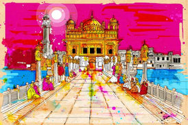 Pink delight Golden Temple Inkquisitive painting